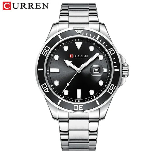 RELOJ CURREN PARA HOMBRE - 8388 CALENDARIO PLATEADO NEGRO