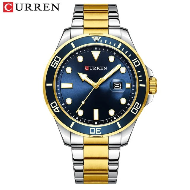 RELOJ CURREN PARA HOMBRE - 8388 CALENDARIO BICOLOR ORO AZUL