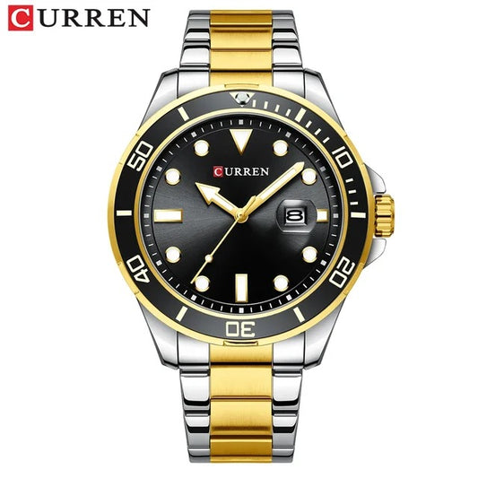 RELOJ CURREN PARA HOMBRE - 8388 CALENDARIO BICOLOR ORO NEGRO